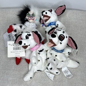 101 Dalmatians Cruella Jewel Lucky The Disney Store Bean Bag 8" Plush Set of 4